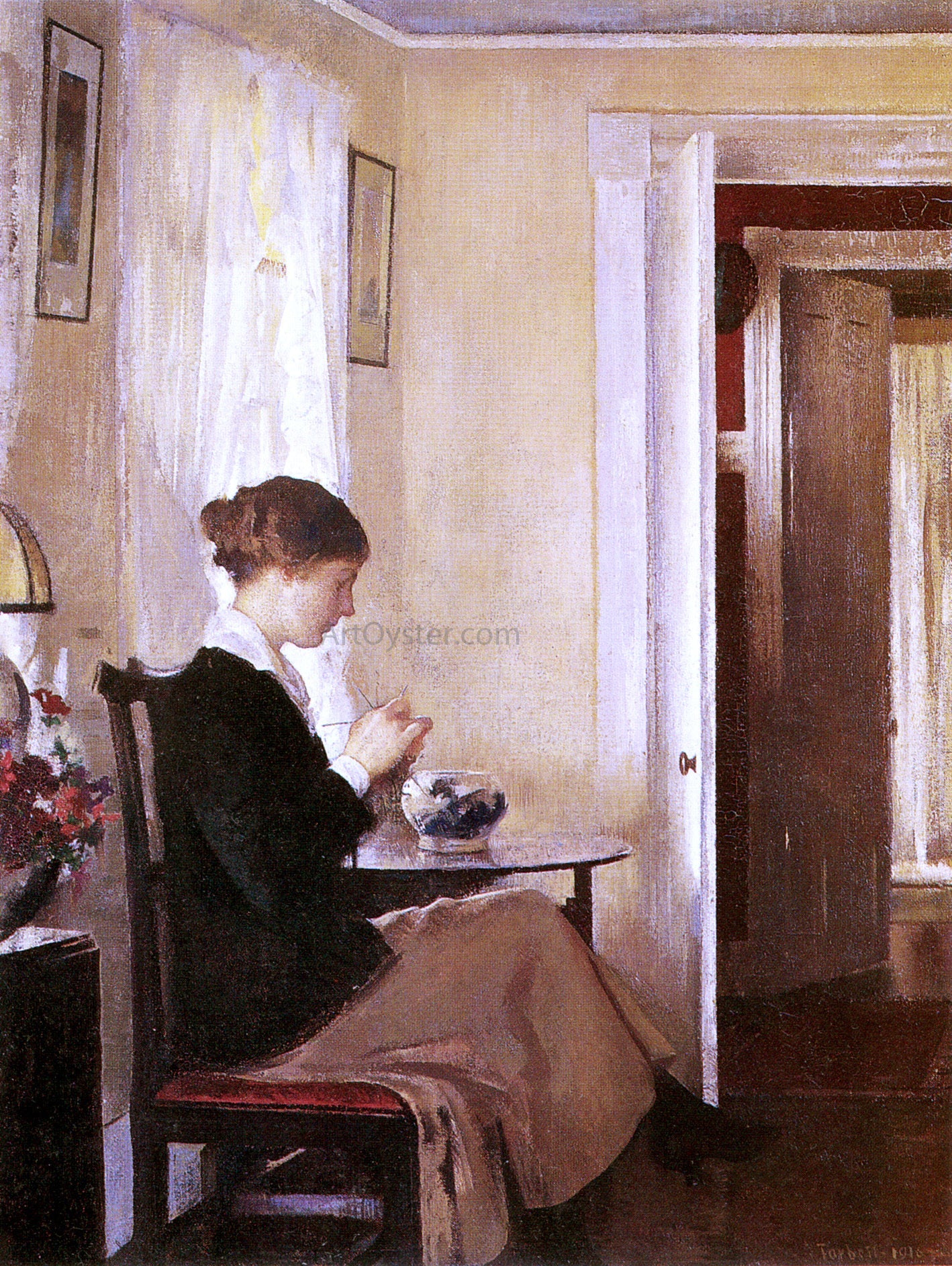 Edmund Tarbell Josephine Knitting - Canvas Print