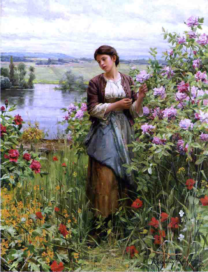 Daniel Ridgway Knight Julia among the Roses - Canvas Print