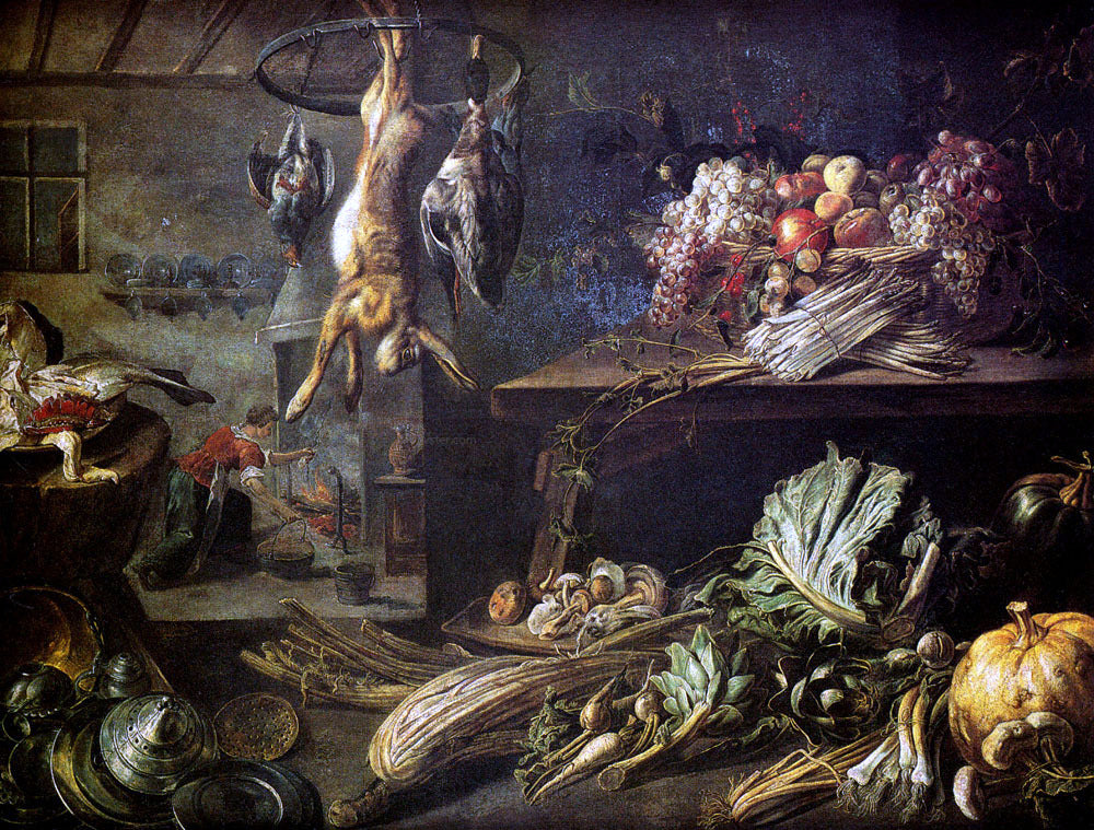 Adriaen Van Utrecht Kitchen Interior With Still Life, Maid By The Fire - Canvas Print