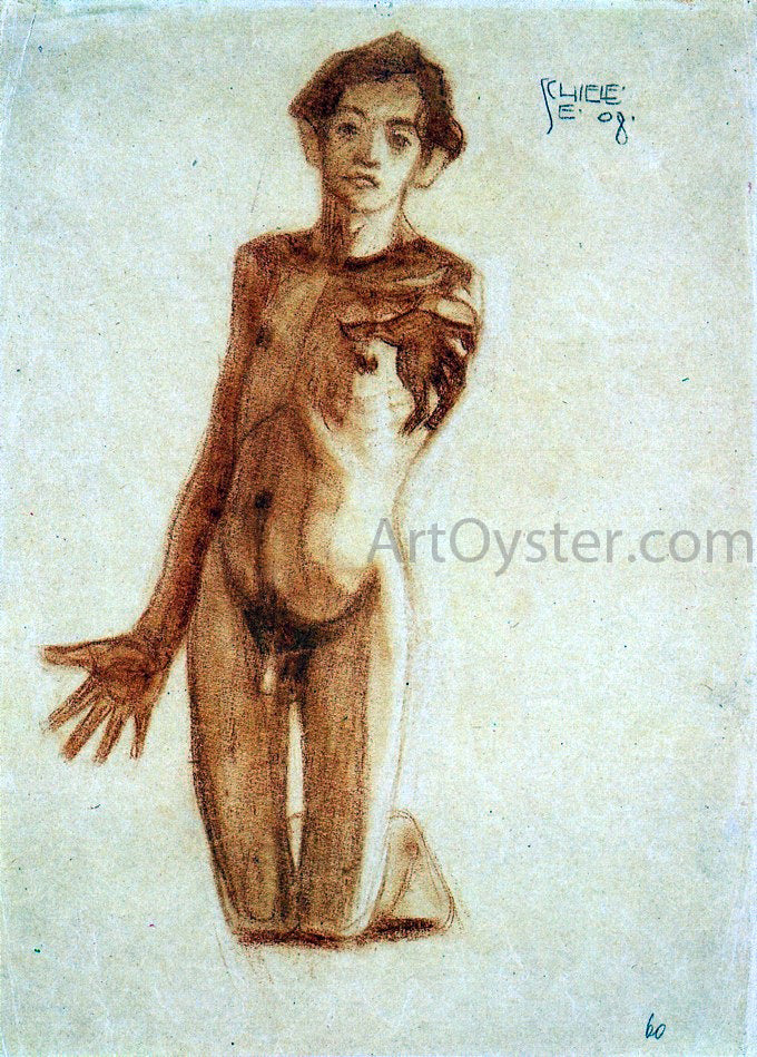 Egon Schiele Kneeling Young Man - Canvas Print