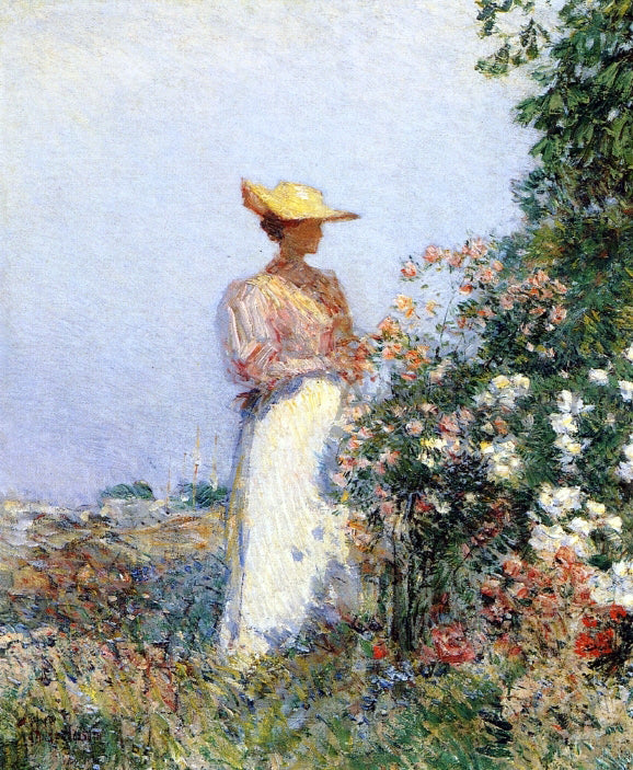 Frederick Childe Hassam Lady in Flower Garden - Canvas Print