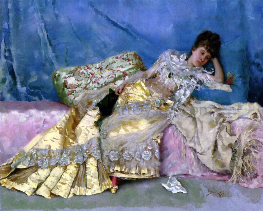 Julius LeBlanc Stewart Lady on a Pink Divan - Canvas Print