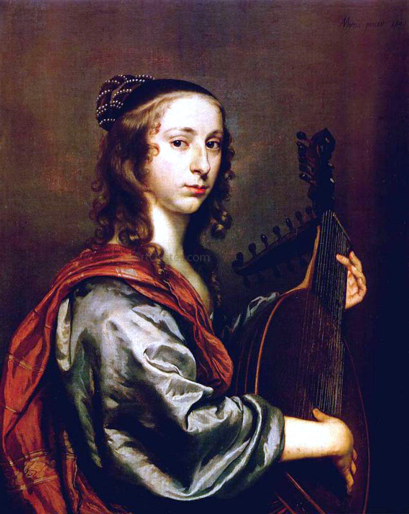 Jan Mijtens Lady Playing the Lute - Canvas Print