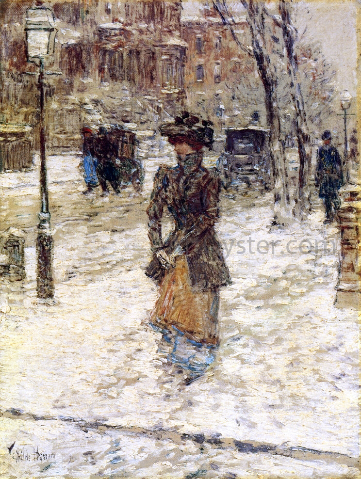 Frederick Childe Hassam Lady Walking down Fifth Avenue - Canvas Print