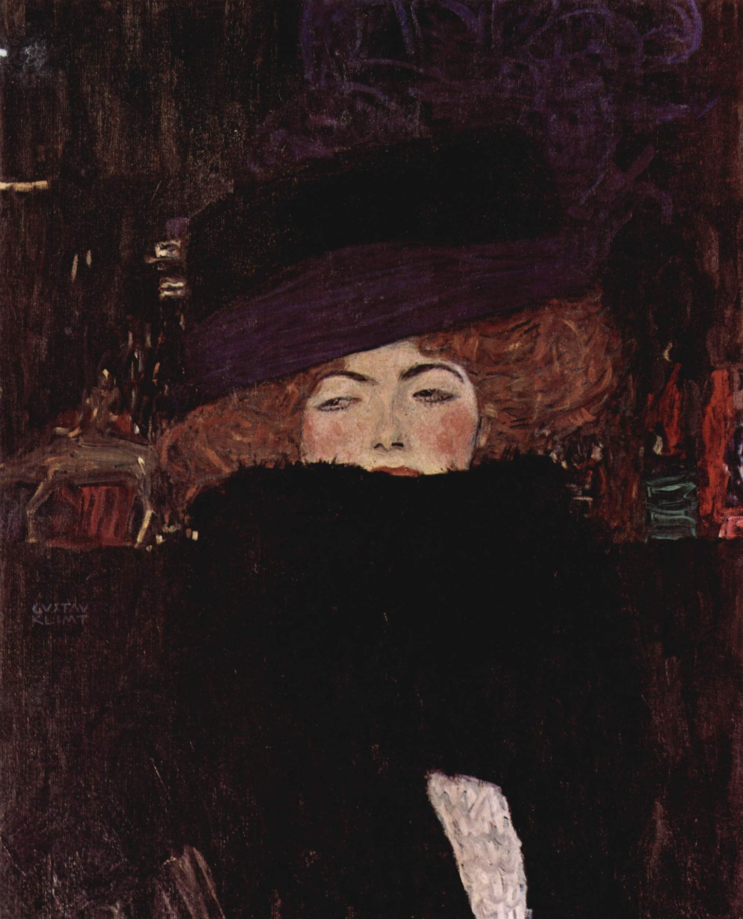 Gustav Klimt Lady with Hat and Featherboa - Canvas Print