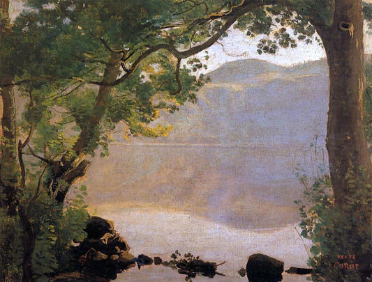 Jean-Baptiste-Camille Corot Lake Nemi, Seen through Trees - Canvas Print
