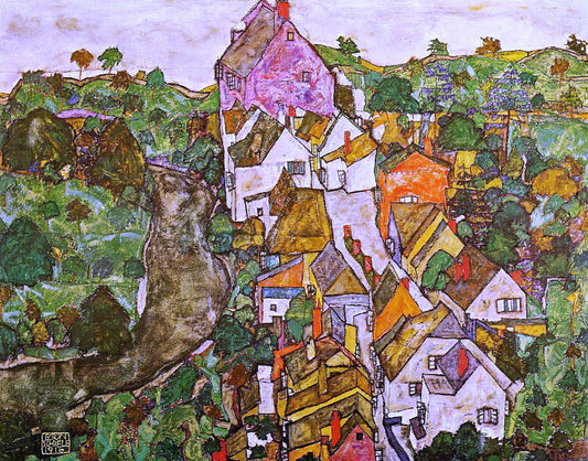 Egon Schiele Landscape at Krumau - Canvas Print