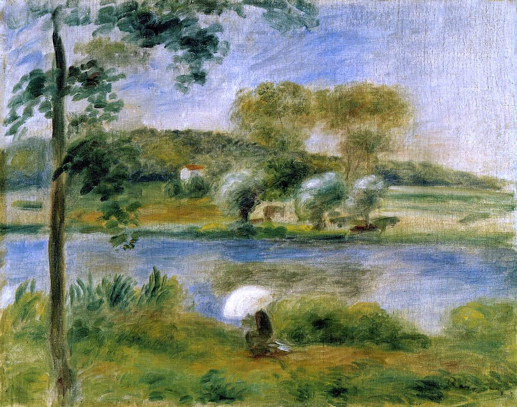 Pierre Auguste Renoir Landscape: Banks of the River - Canvas Print