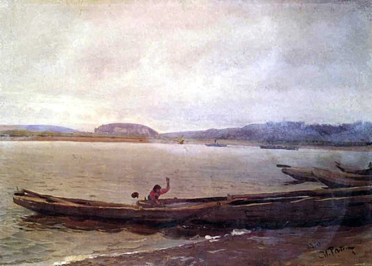 Ilia Efimovich Repin Landscape of the Volga with Boats - Canvas Print