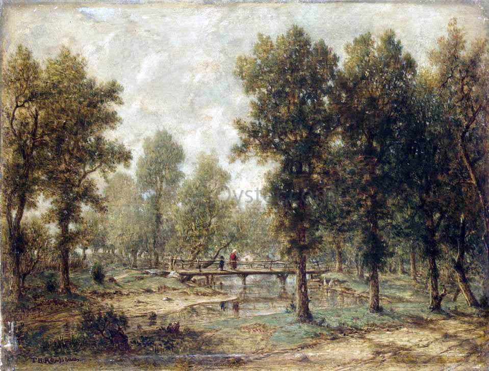Theodore Rousseau Landscape with a Bridge - Canvas Print