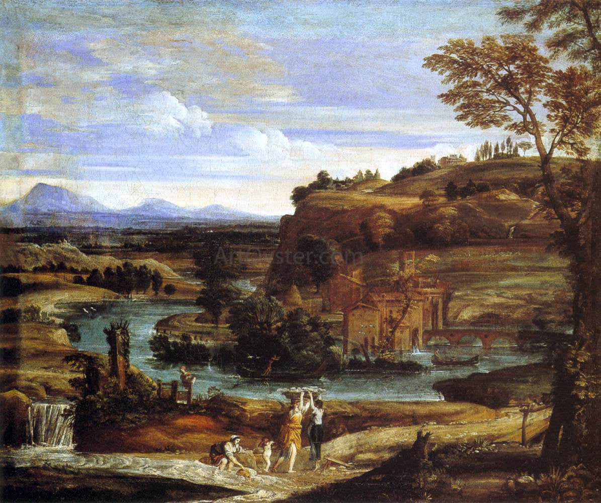 Domenichino Landscape with a Child Overturning Wine - Canvas Print