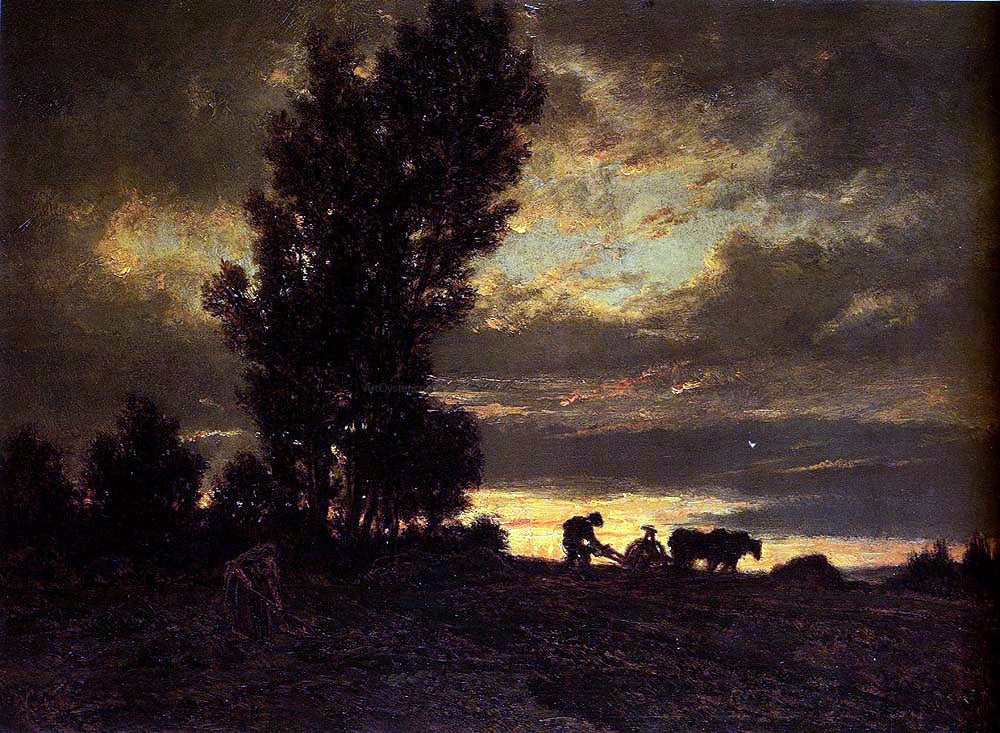 Theodore Rousseau Landscape With A Ploughman - Canvas Print