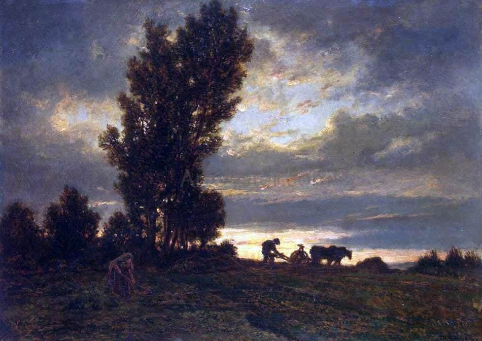 Theodore Rousseau Landscape with a Plowman - Canvas Print