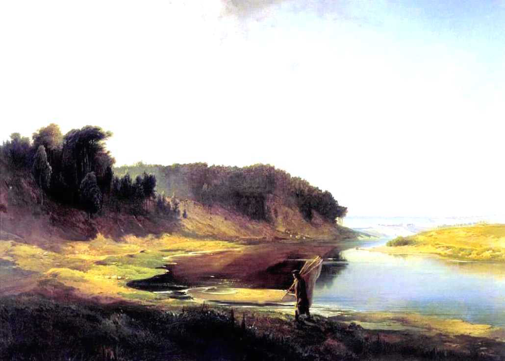 Alexei Kondratevich Savrasov Landscape with a River and an Angler - Canvas Print
