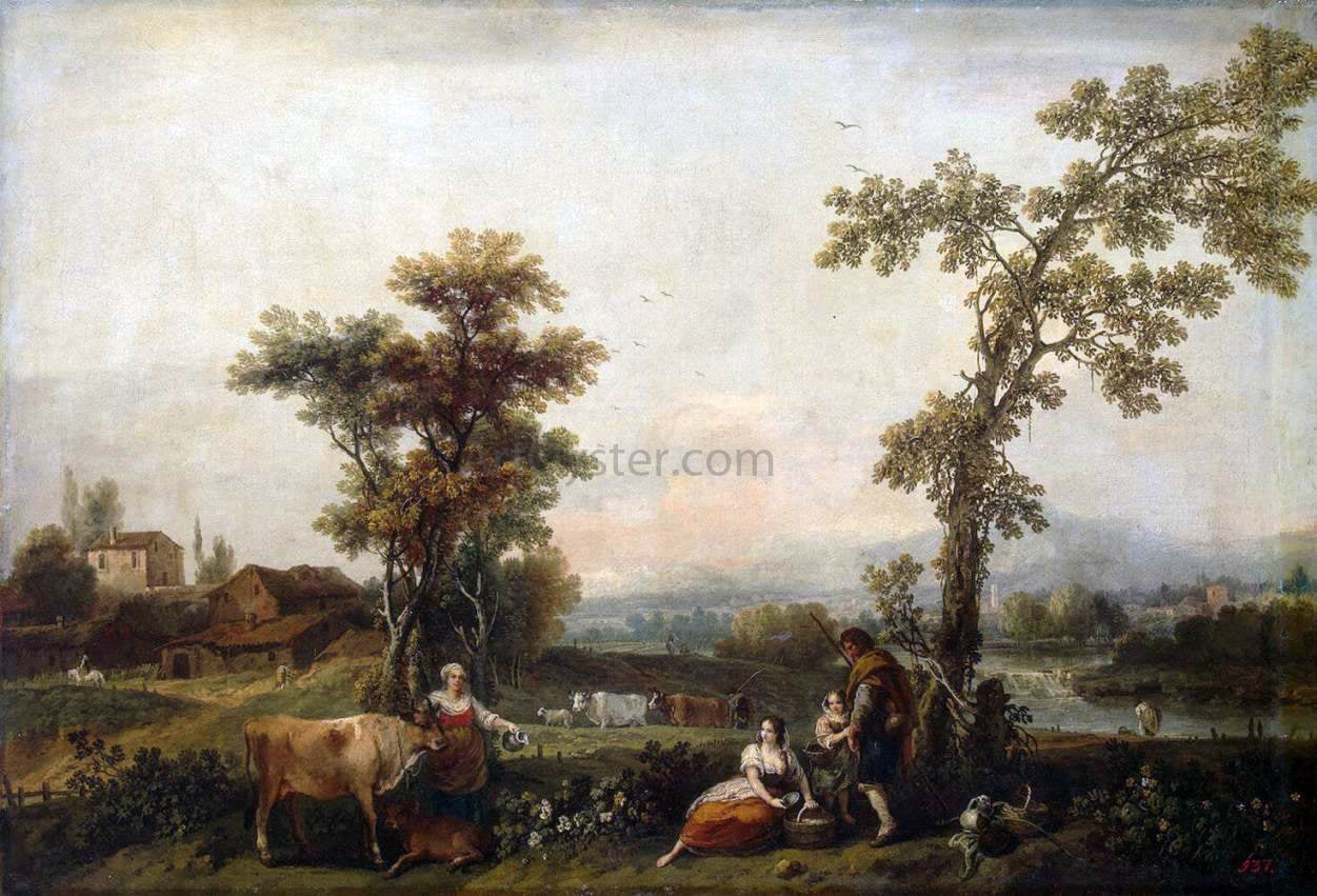 Francesco Zuccarelli Landscape with a Woman Leading a Cow - Canvas Print