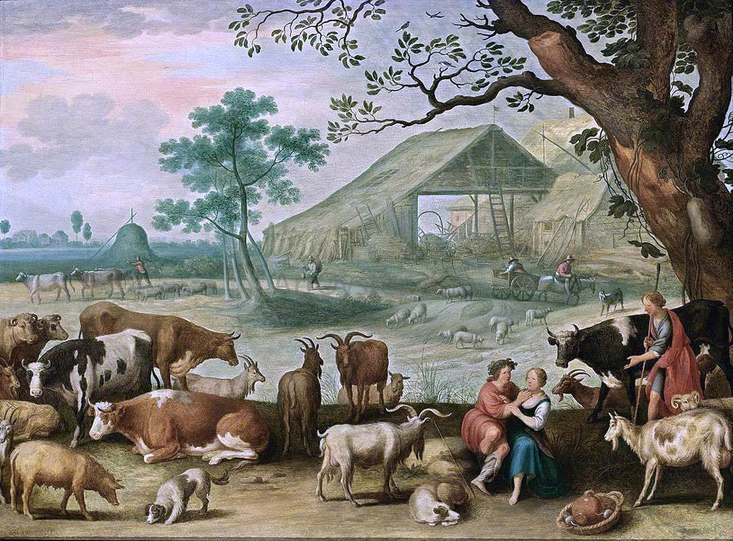 The Younger Willem Van Nieulandt Landscape with Amorous Shepherds - Canvas Print