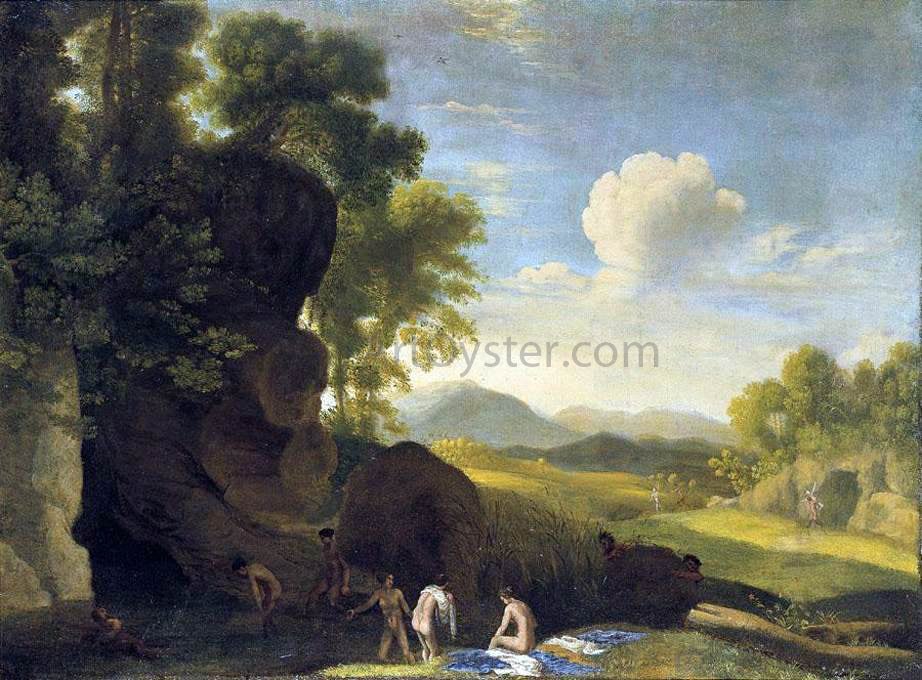 Herman Van Swanevelt Landscape with Bathing Nymphs - Canvas Print