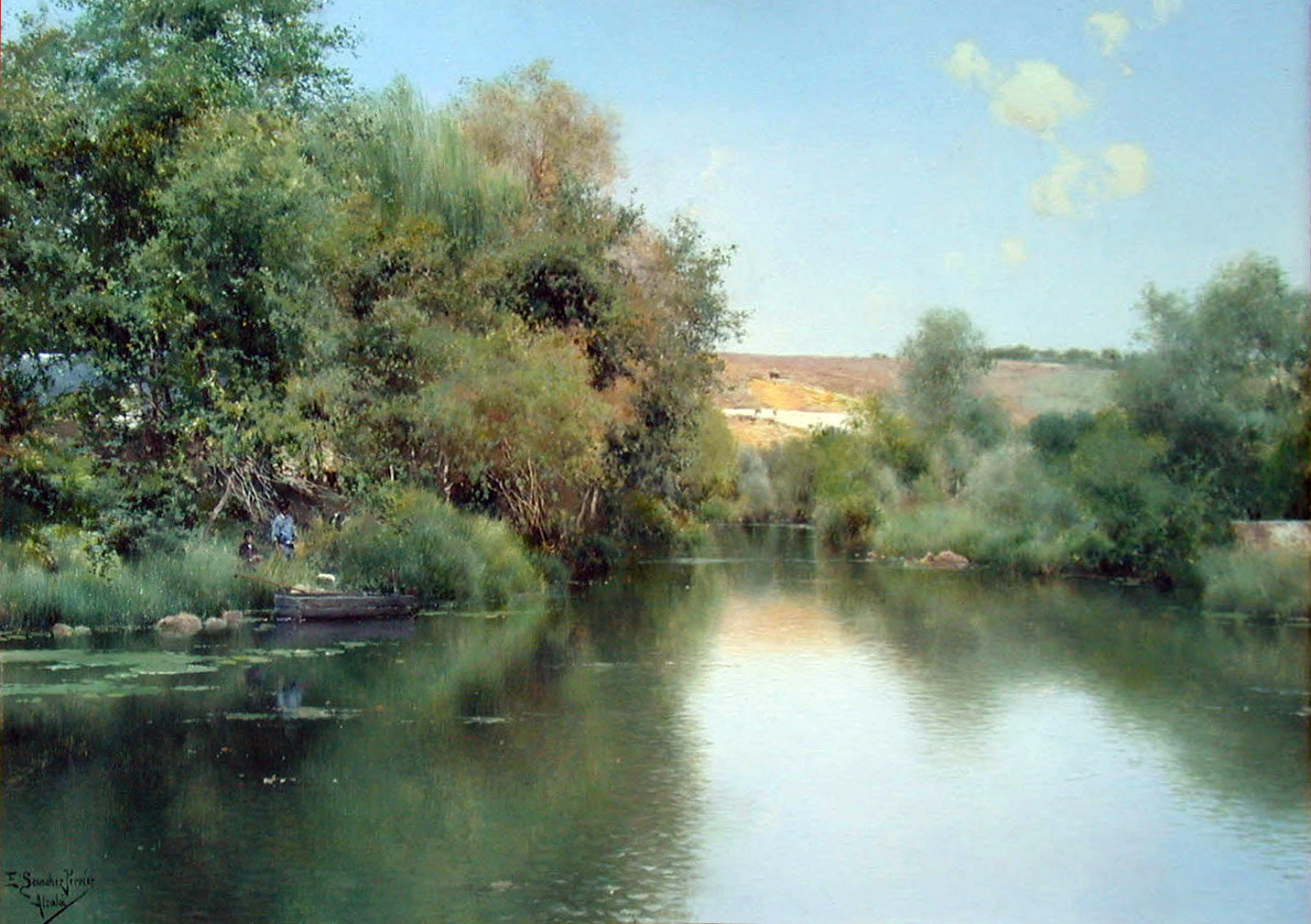 Emilio Sanchez-Perrier Landscape with Boat and Men - Canvas Print