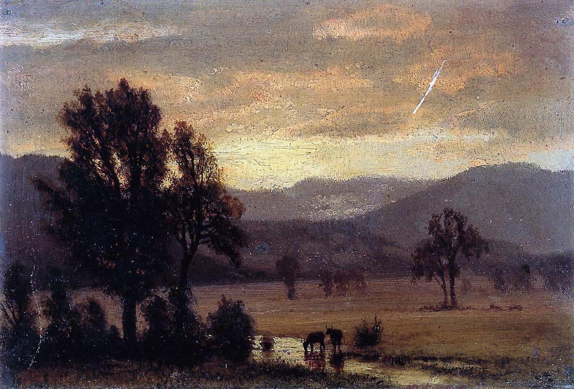 Albert Bierstadt Landscape with Cattle - Canvas Print