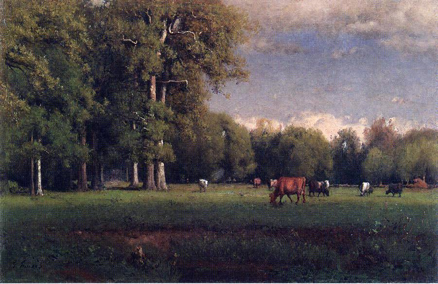 George Inness Landscape with Cattle - Canvas Print