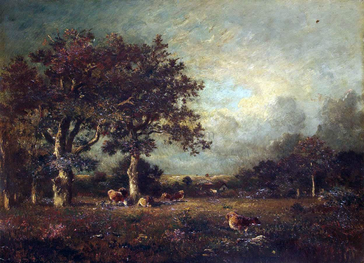 Jules Dupre Landscape with Cows - Canvas Print