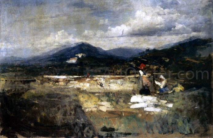 Cesare Tallone Landscape with Figures - Canvas Print