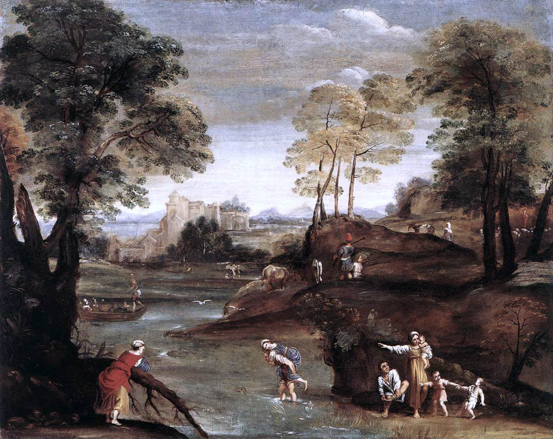 Domenichino Landscape with Ford - Canvas Print