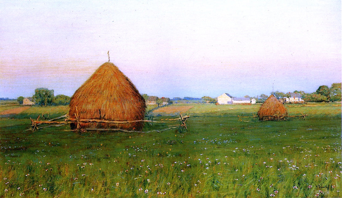 Henry Golden Dearth Landscape with Haystacks - Canvas Print