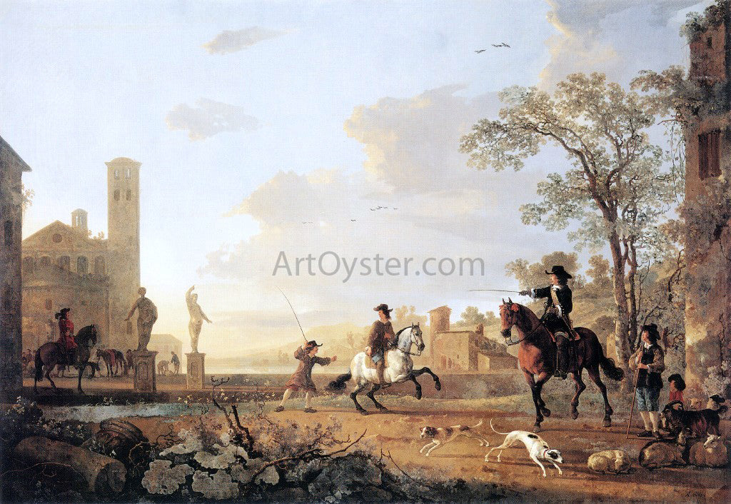 Aelbert Cuyp Landscape with Horse Trainers - Canvas Print