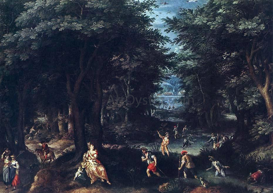Gillis Van Coninxloo Landscape with Leto and Peasants of Lykia - Canvas Print