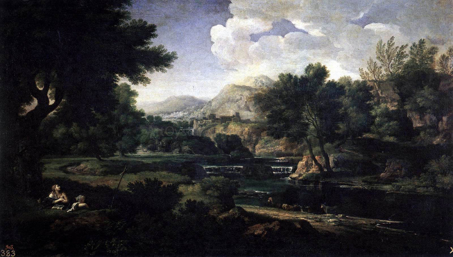 Gaspard Dughet Landscape with Magdalen Worshipping the Cross - Canvas Print