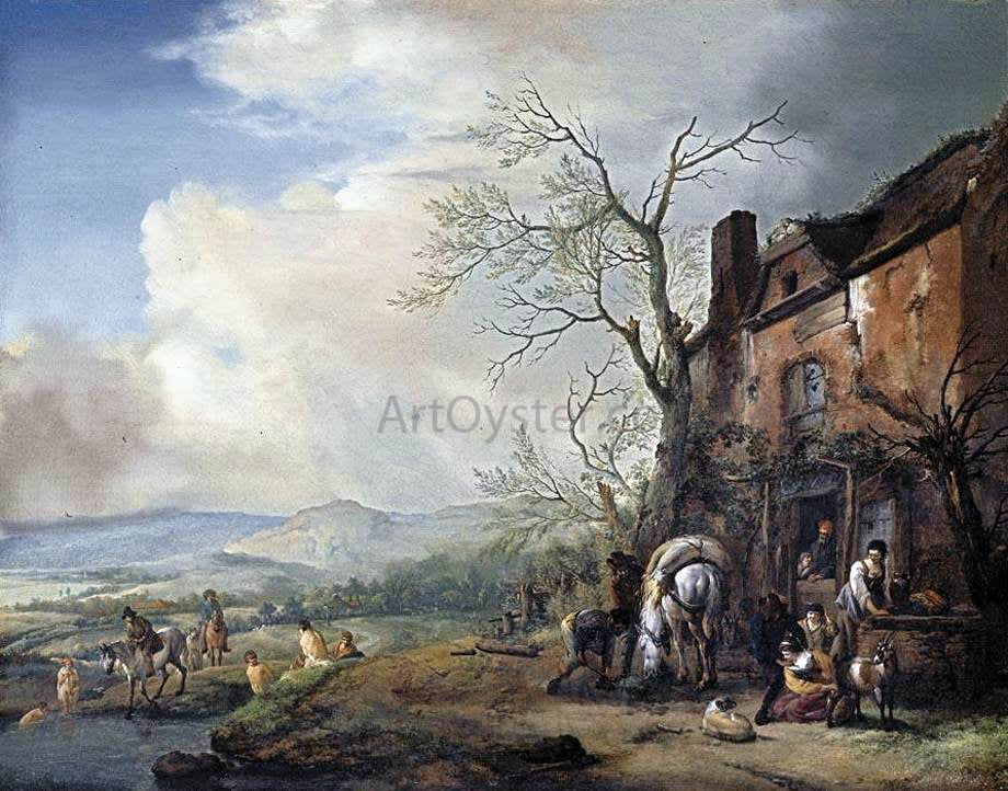 Philips Wouwerman Landscape with Peasants by a Cottage - Canvas Print