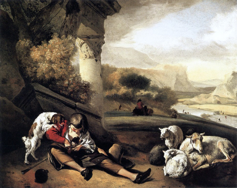 Jan Weenix Landscape with Shepherd Boy - Canvas Print
