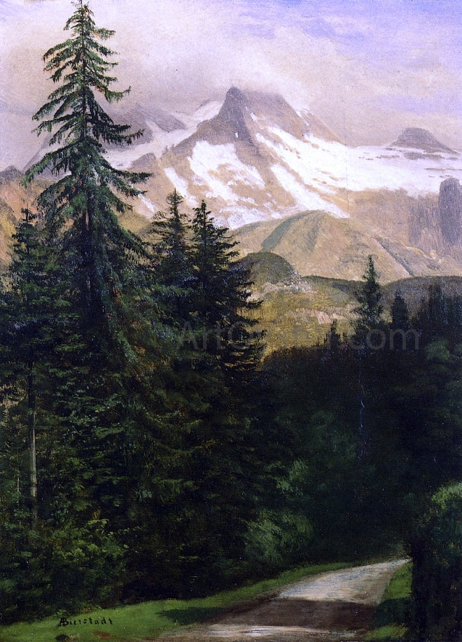 Albert Bierstadt Landscape with Snow-Capped Mountains - Canvas Print
