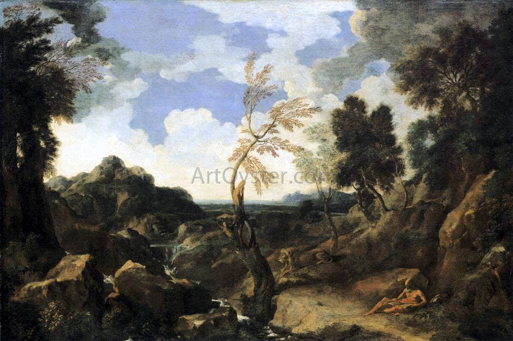 Gaspard Dughet Landscape with St Jerome and the Lion - Canvas Print