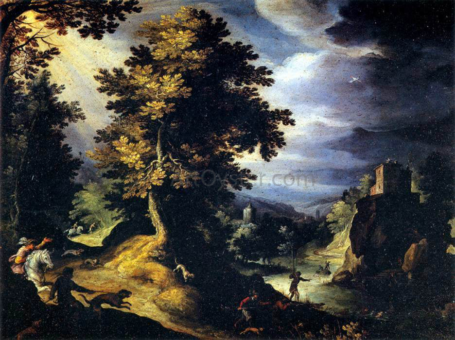 Paul Bril Landscape with Stag Hunt - Canvas Print