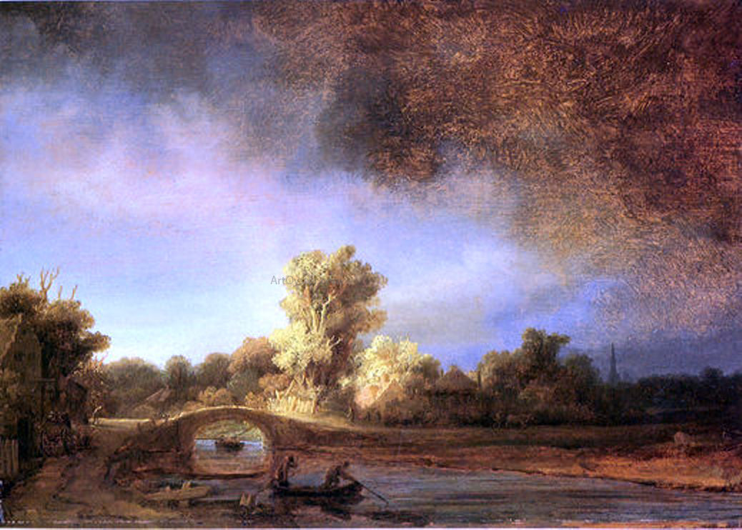 Rembrandt Van Rijn Landscape with Stone Bridge - Canvas Print