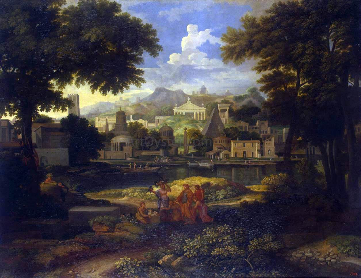 Etienne Allegrain Landscape with the Finding of Moses - Canvas Print