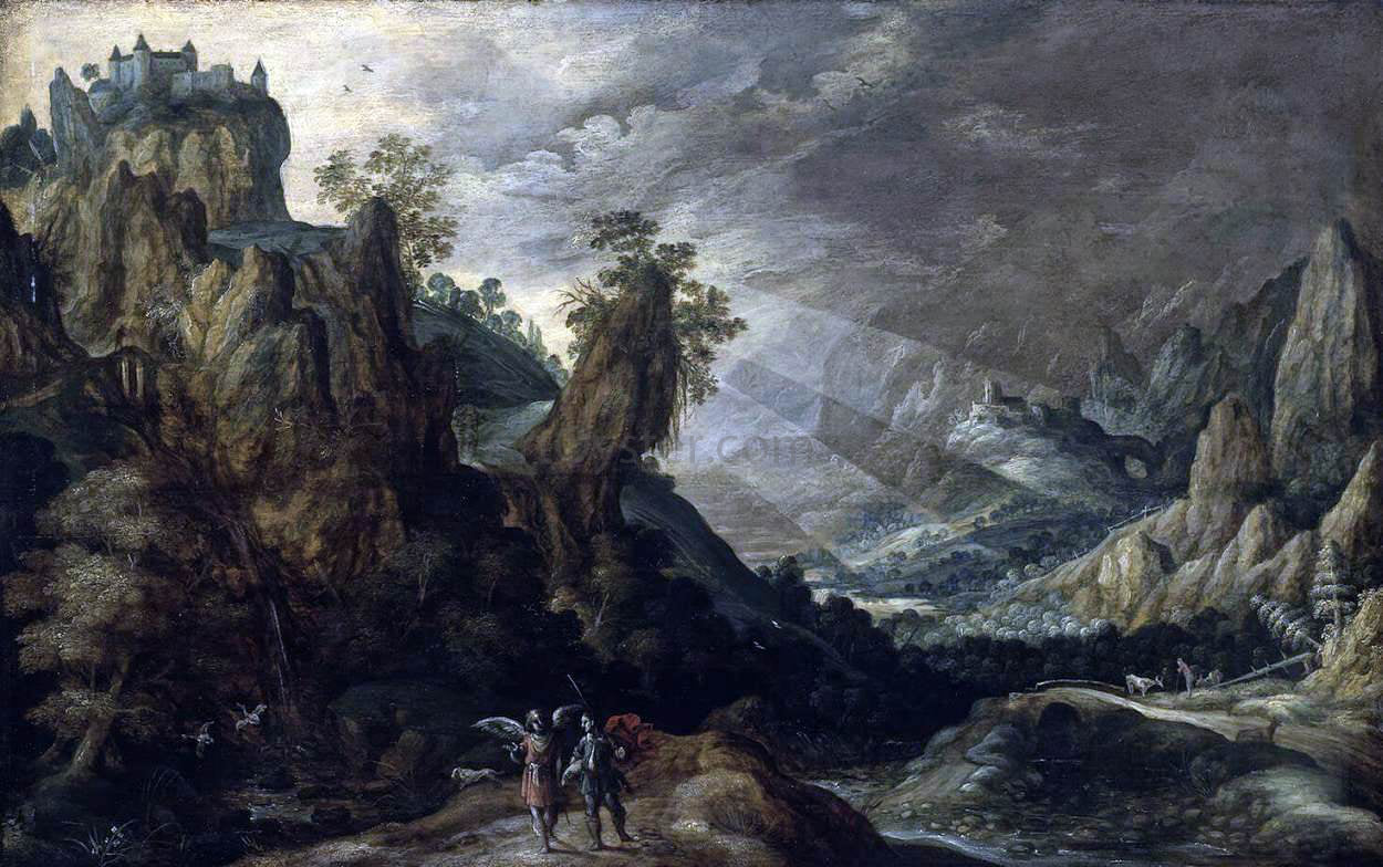 Kerstiaen Keuninck Landscape with Tobias and the Angel - Canvas Print