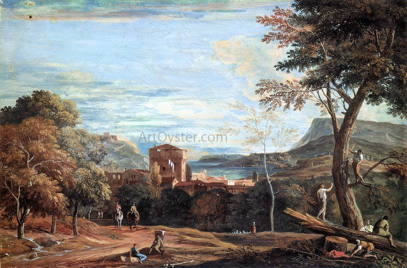 Marco Ricci Landscape with Woodcutters and Two Horsemen - Canvas Print