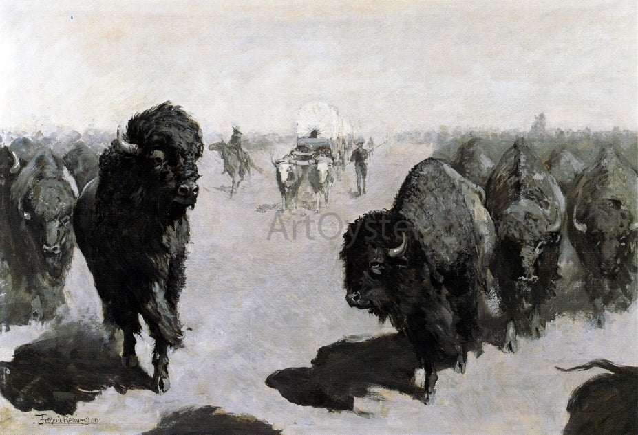 Frederic Remington Lane through the Buffalo Herd - Canvas Print