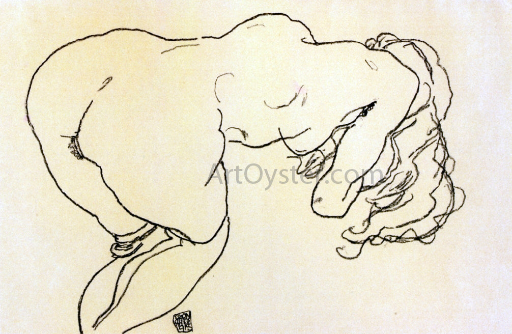 Egon Schiele Langhaariger Akt, vornubergebeugt, Ruckenansicht - Canvas Print