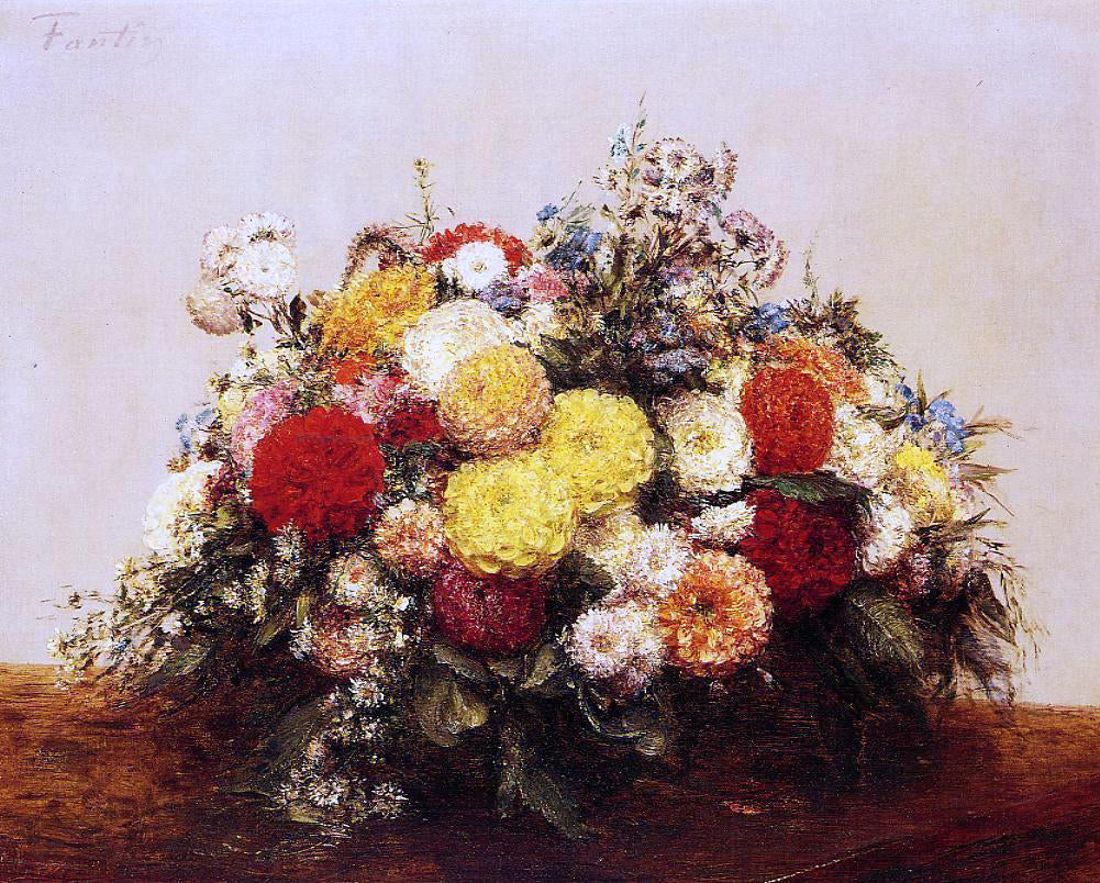 Henri Fantin-Latour Large Vase of Dahlias and Assorted Flowers - Canvas Print