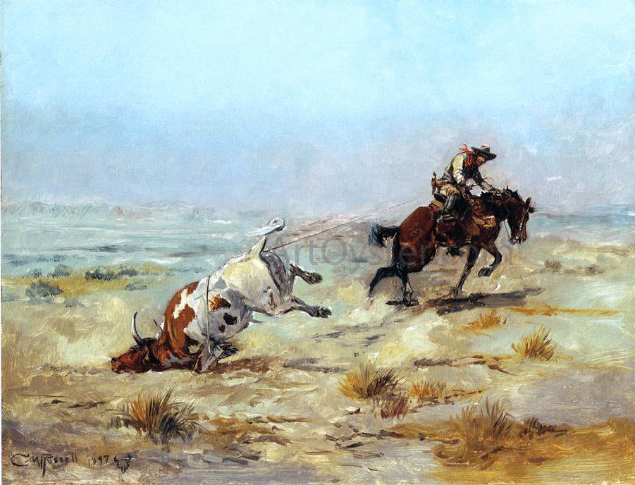 Charles Marion Russell Lassoing a Steer - Canvas Print