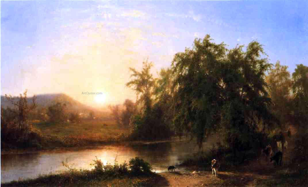 Frederick Rondel Late Afternoon, Driving the Cattle Home - Canvas Print