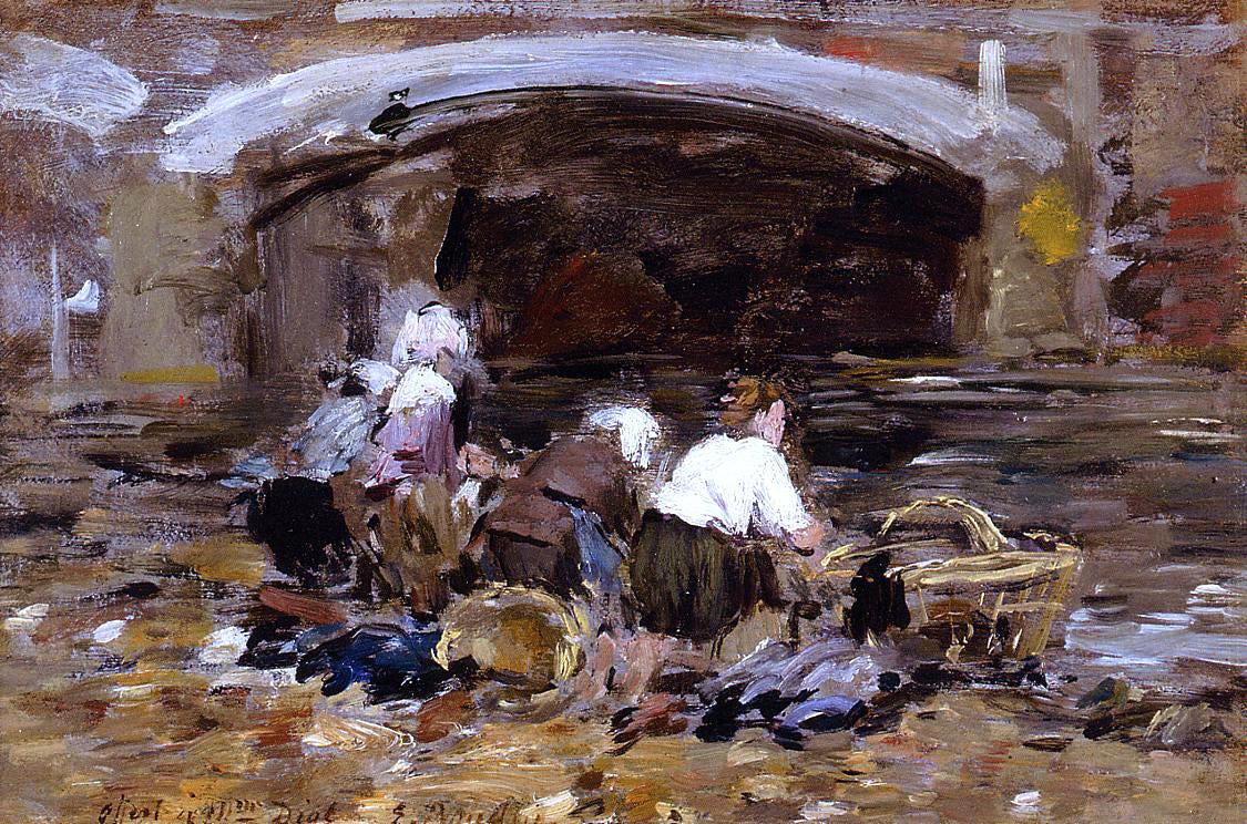 Eugene-Louis Boudin Laundresses near a Bridge - Canvas Print