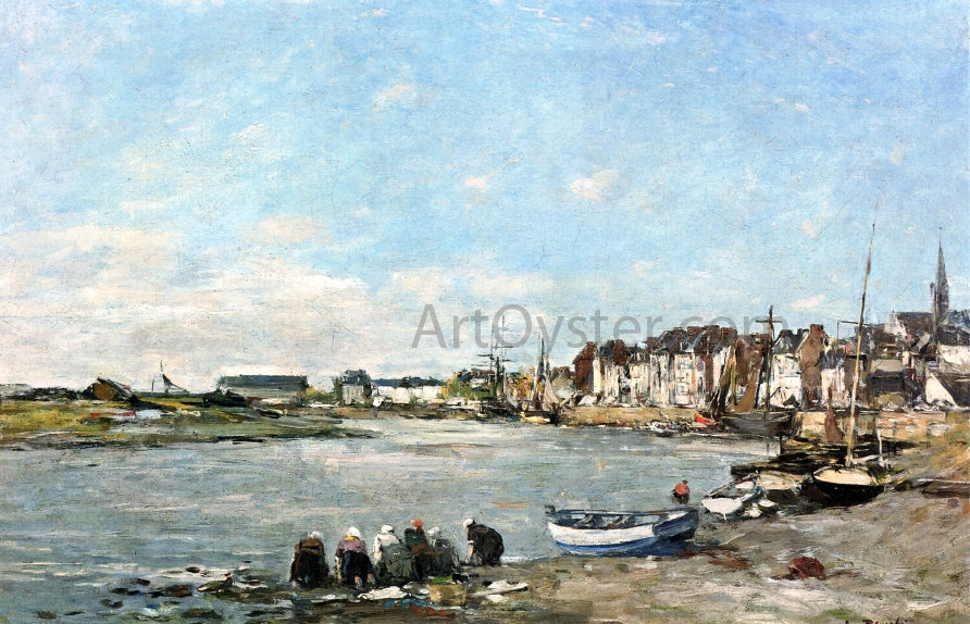Eugene-Louis Boudin Laundresses on the Banks of the Port of Trouville - Canvas Print