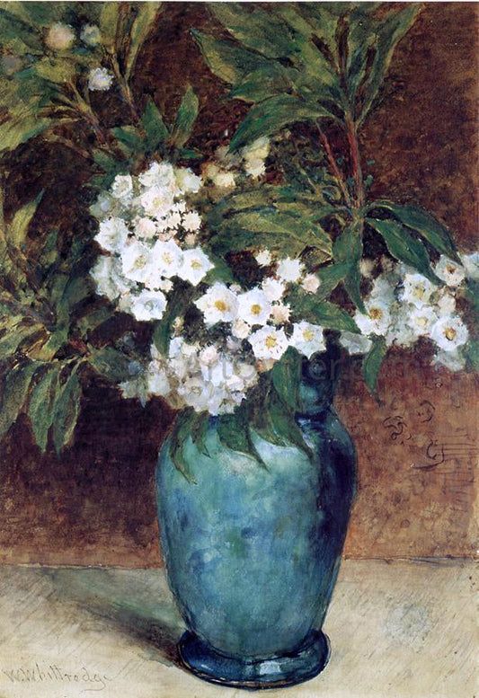 Thomas Worthington Whittredge Laurel Blossoms in a Blue Vase - Canvas Print