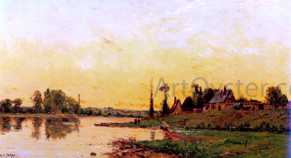 Hippolyte Camille Delpy Lavandiere Pres D'Un Groupe De Maisons - Canvas Print