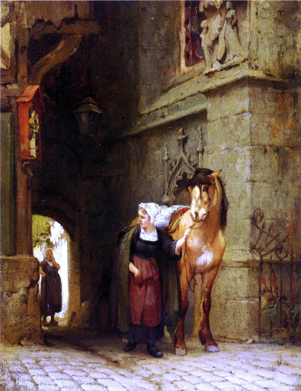 Frederick Arthur Bridgeman Leading the Horse from Stable - Canvas Print